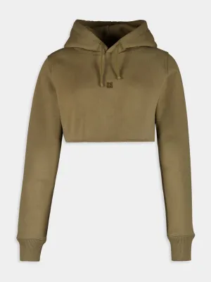 Dark Khaki Cropped Logo Hoodie
