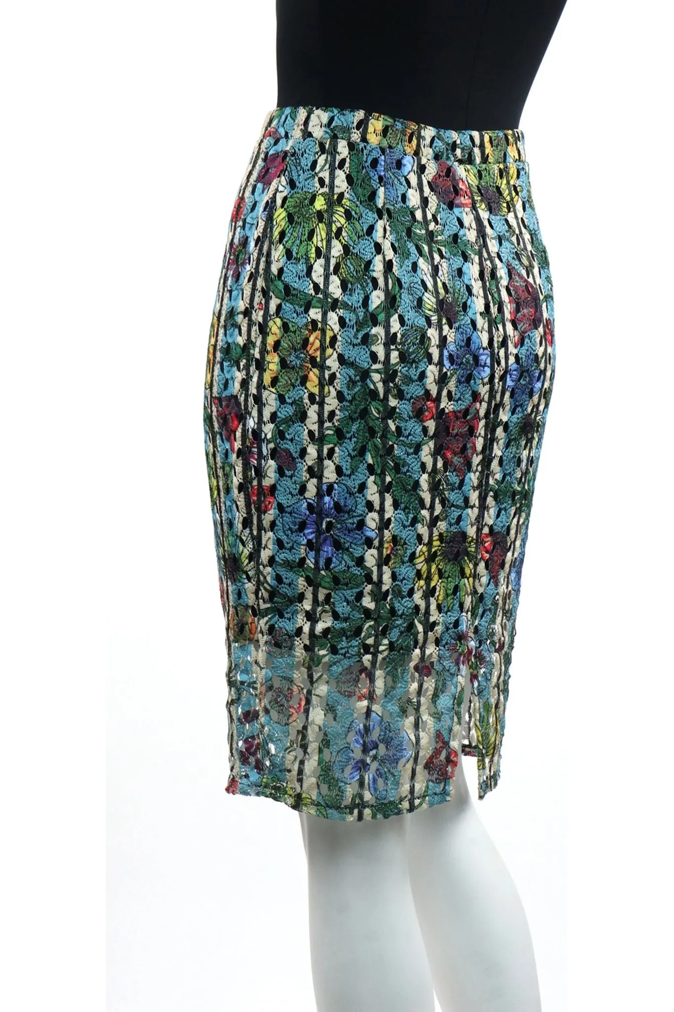 DELPHINE Printed Floral Eylet Lace Pencil Skirt