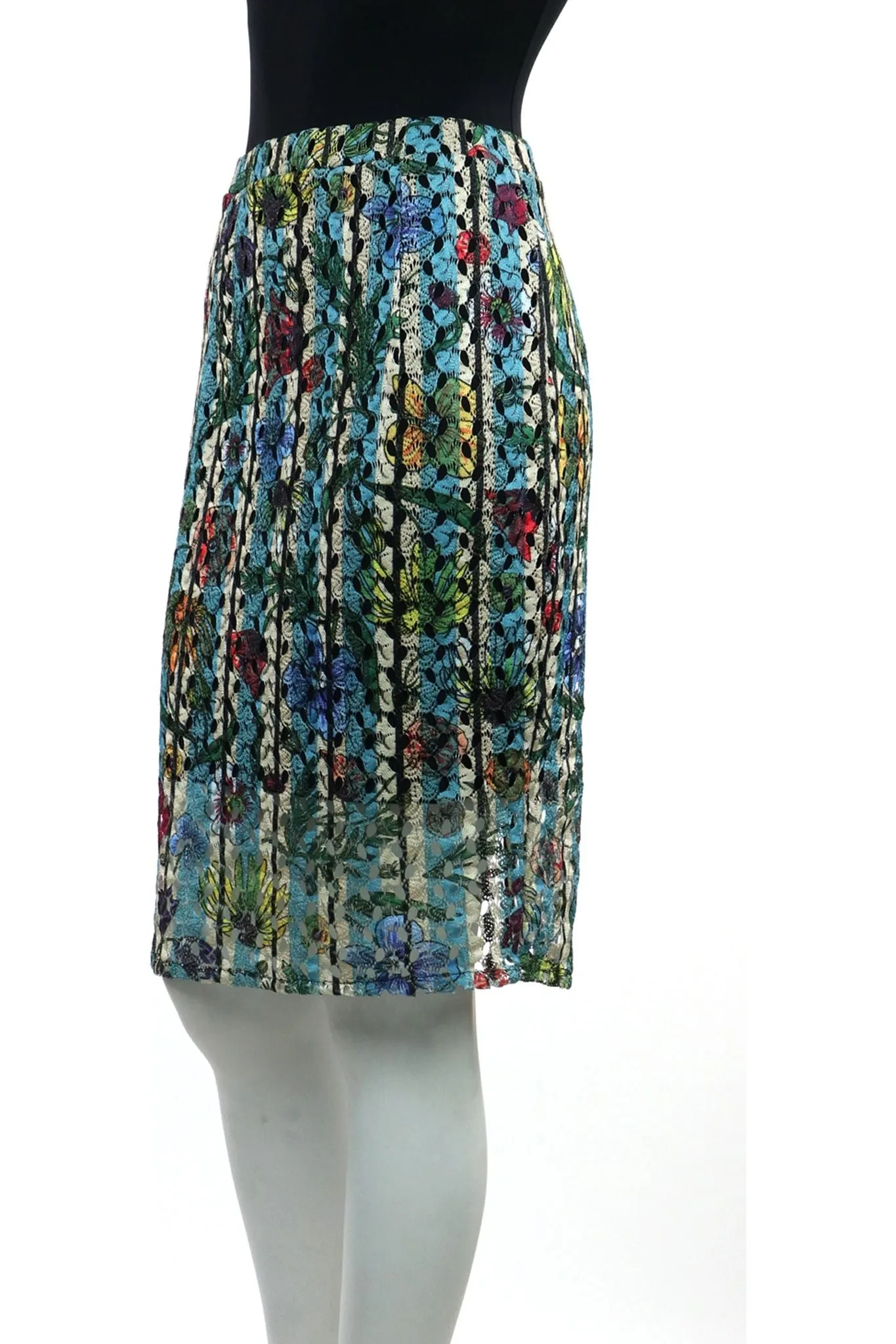 DELPHINE Printed Floral Eylet Lace Pencil Skirt