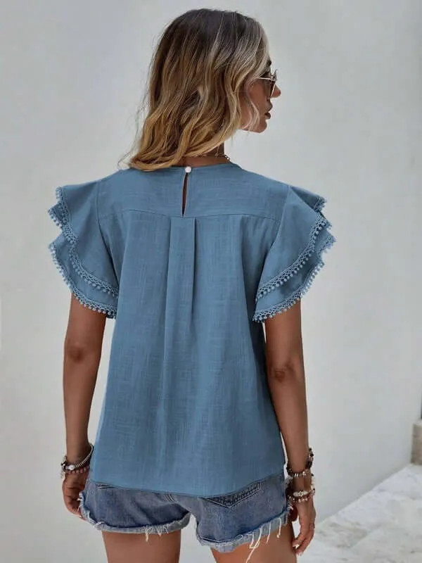 Denise Ruffle Cap Sleeve Top in Dusty Blue or Khaki