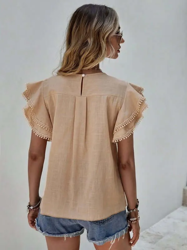 Denise Ruffle Cap Sleeve Top in Dusty Blue or Khaki