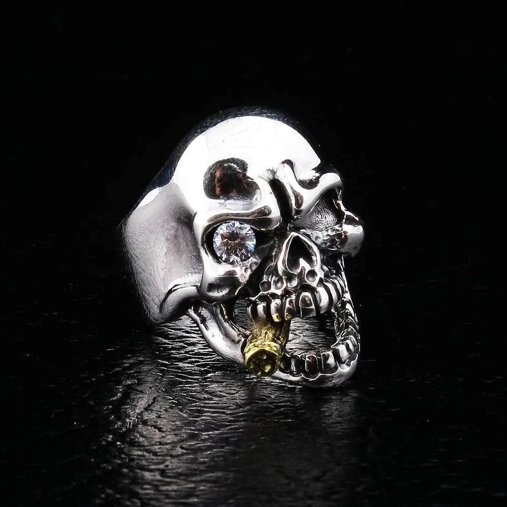 Diamond Eye Mafia Skull Sterling Silver Biker Ring