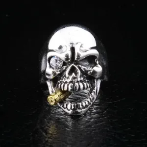 Diamond Eye Mafia Skull Sterling Silver Biker Ring