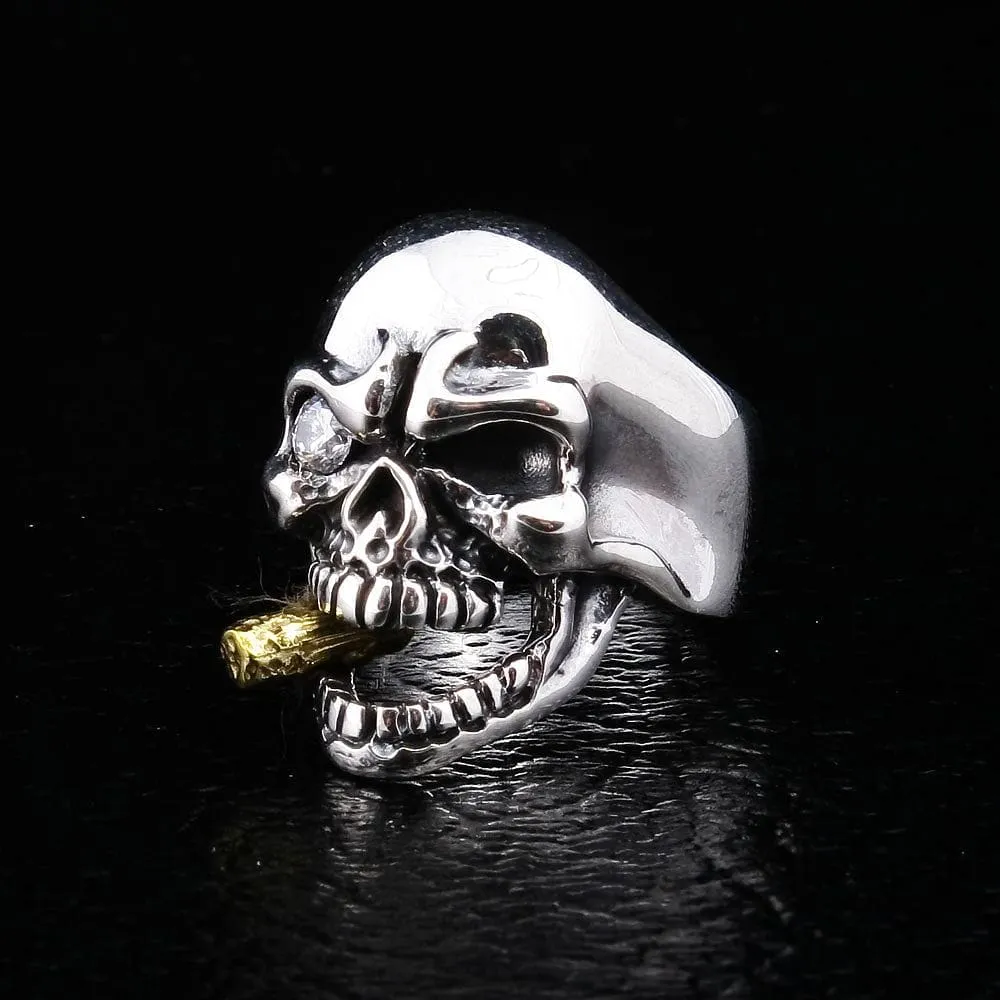 Diamond Eye Mafia Skull Sterling Silver Biker Ring