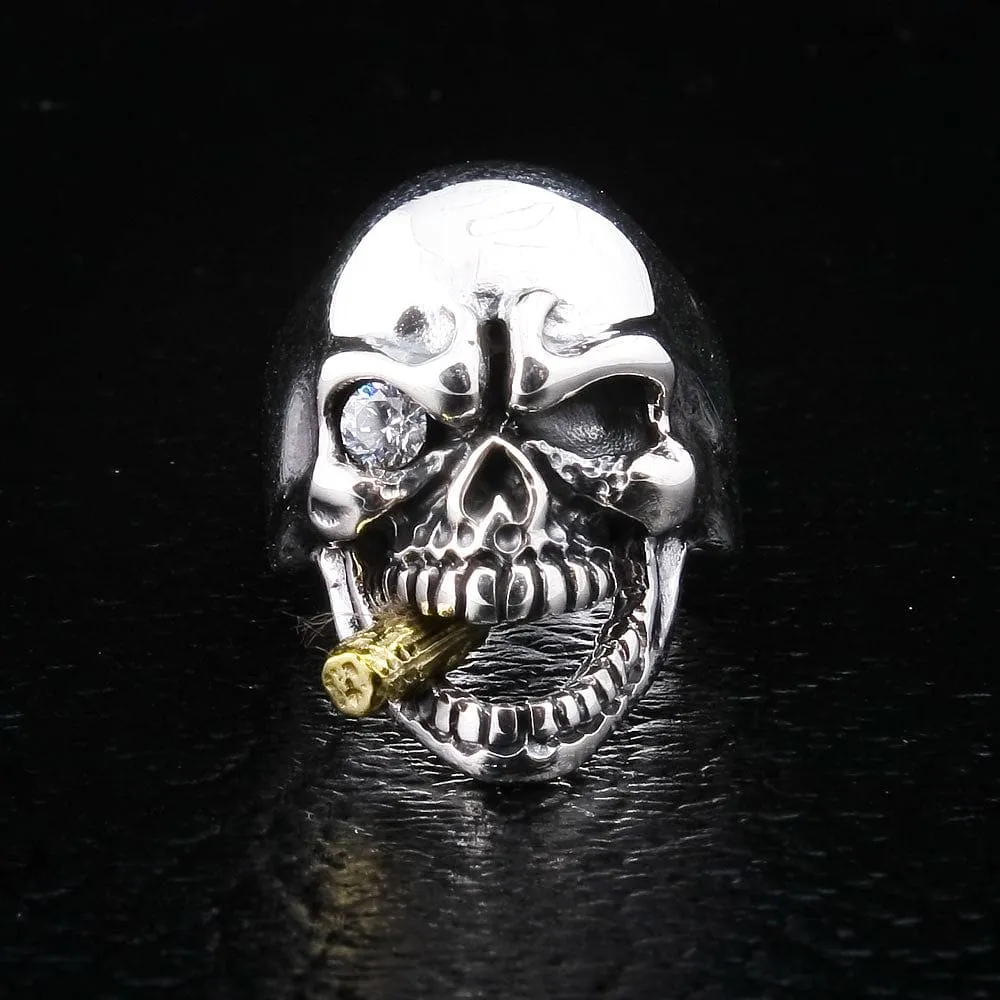 Diamond Eye Mafia Skull Sterling Silver Biker Ring
