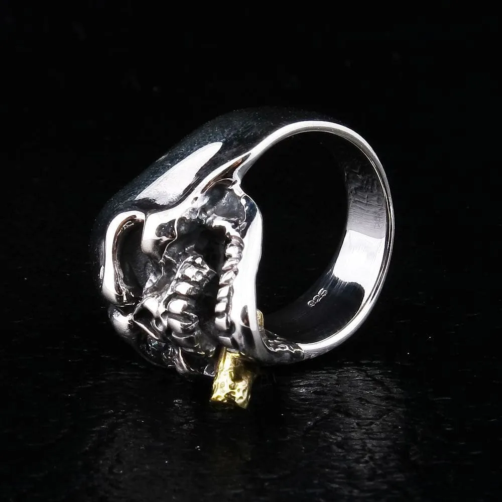 Diamond Eye Mafia Skull Sterling Silver Biker Ring