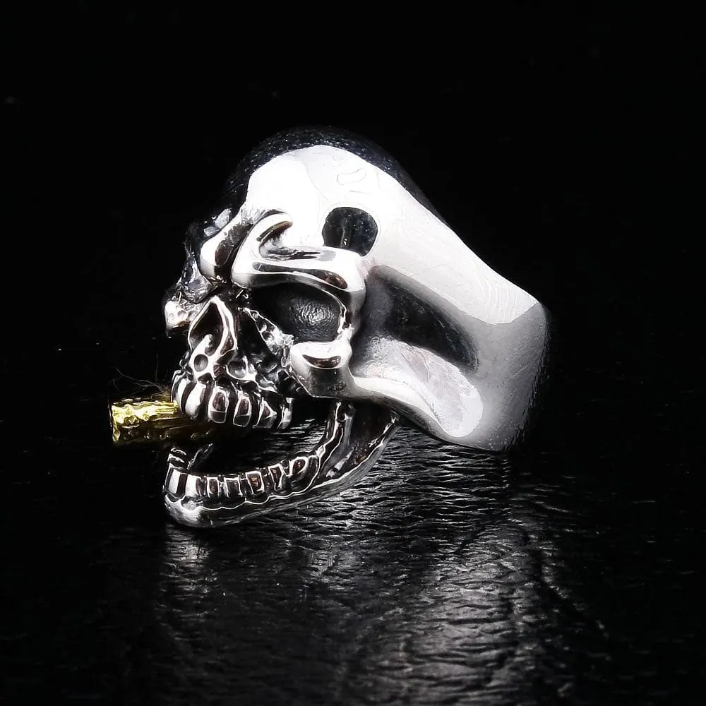 Diamond Eye Mafia Skull Sterling Silver Biker Ring
