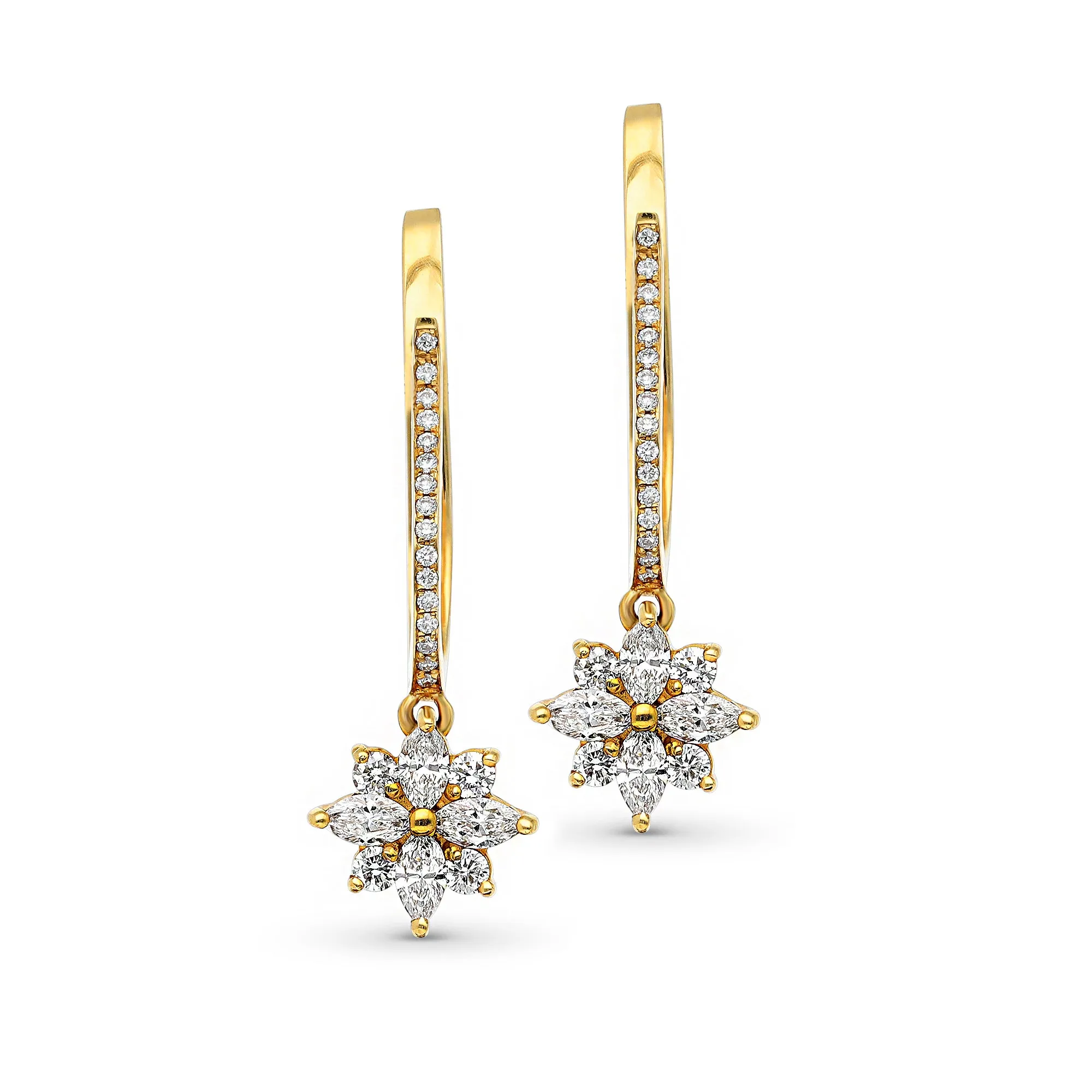 Diamond Flower Drop Earrings - 1 Carat