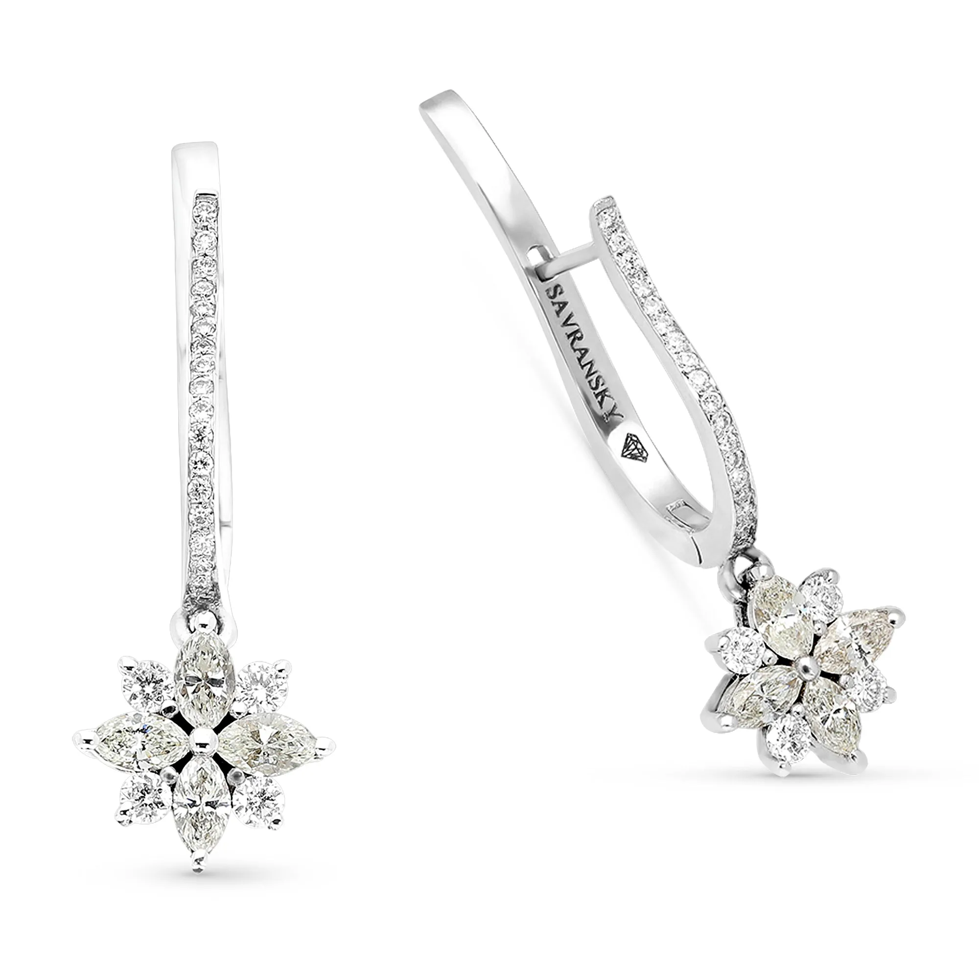 Diamond Flower Drop Earrings - 1 Carat