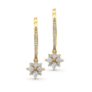 Diamond Flower Drop Earrings - 1 Carat