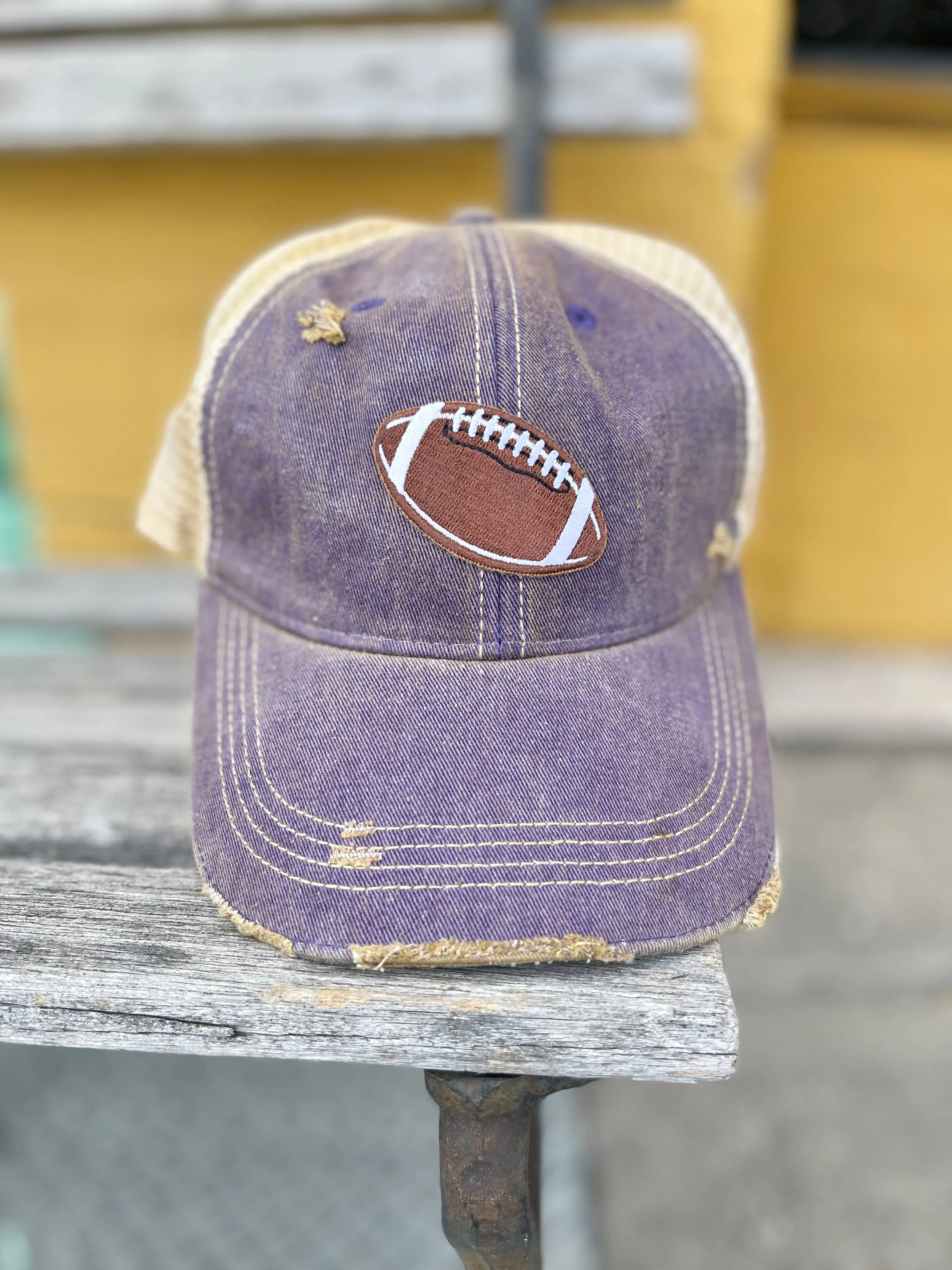Distressed Washed Trucker Hat || Football Patch