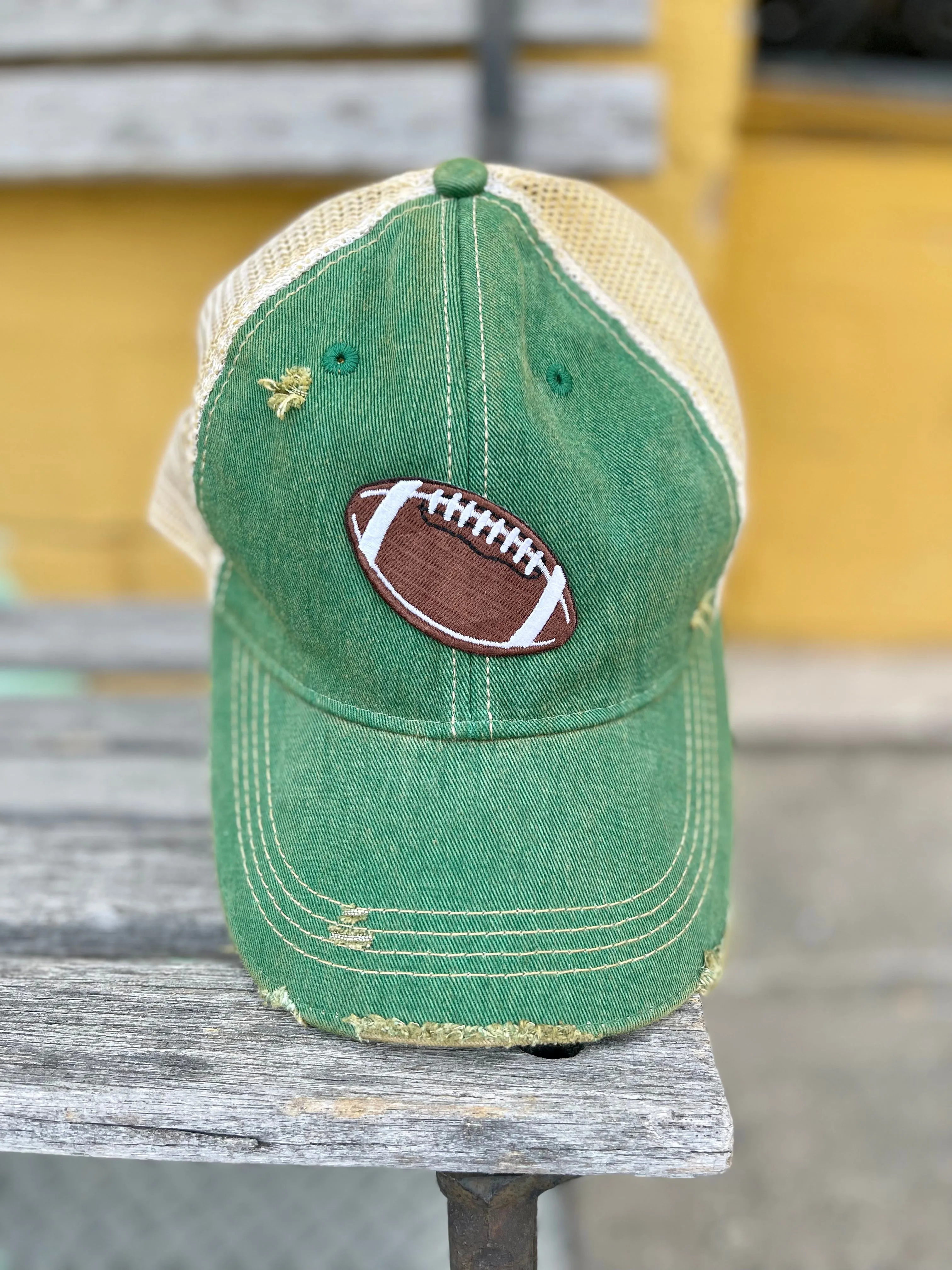 Distressed Washed Trucker Hat || Football Patch