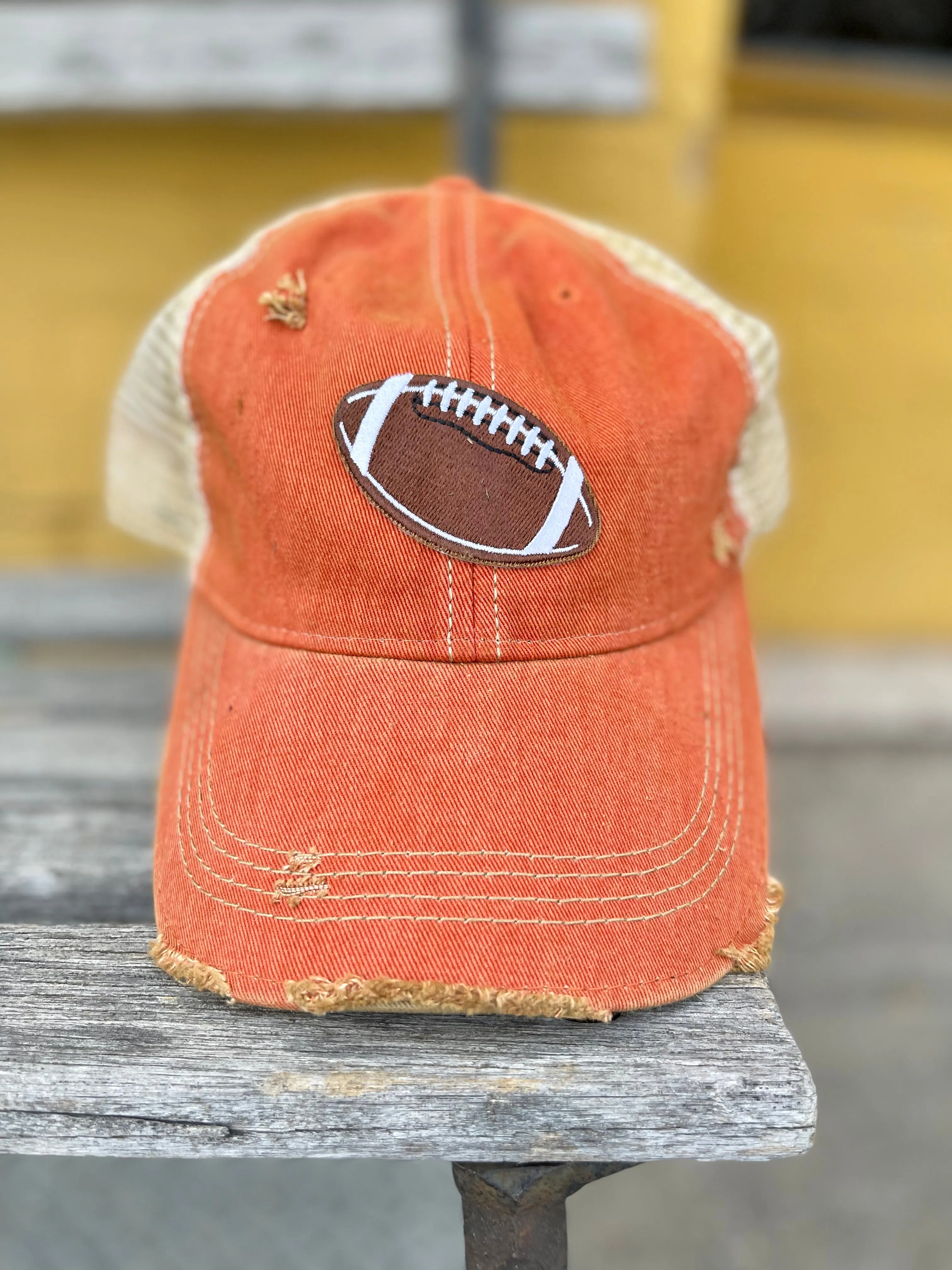 Distressed Washed Trucker Hat || Football Patch