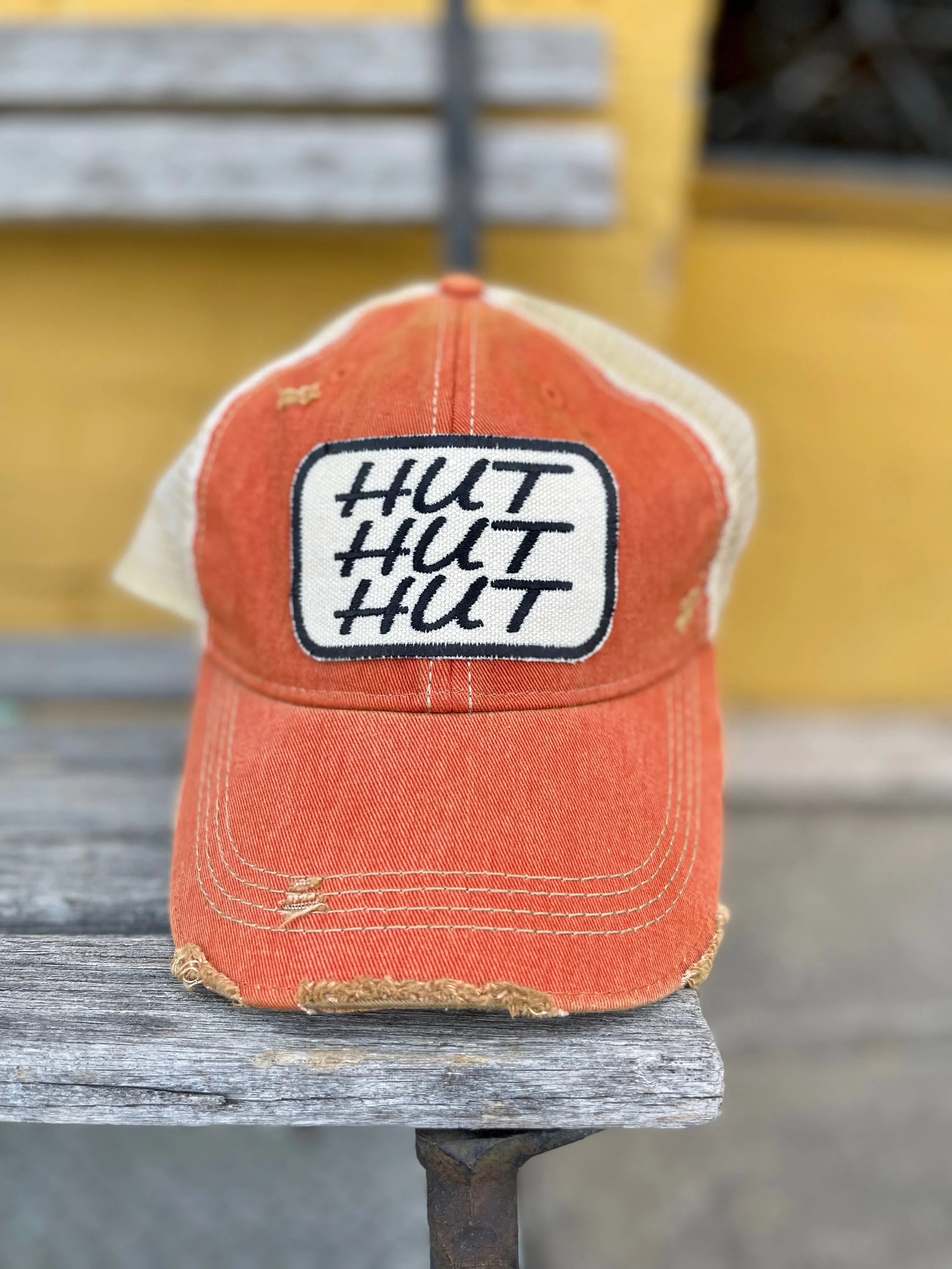 Distressed Washed  Trucker Hat || HUT HUT HUT Patch