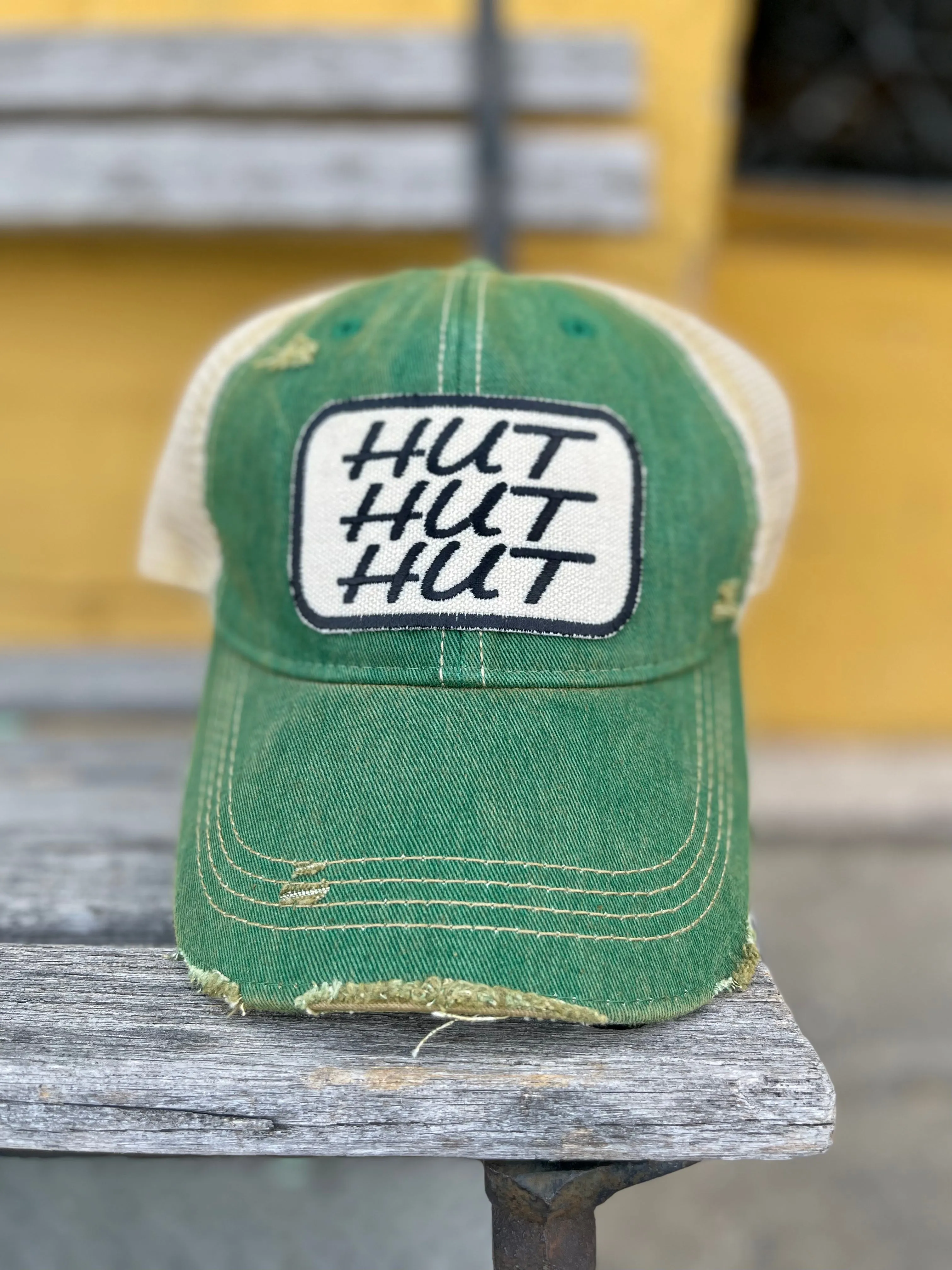 Distressed Washed  Trucker Hat || HUT HUT HUT Patch