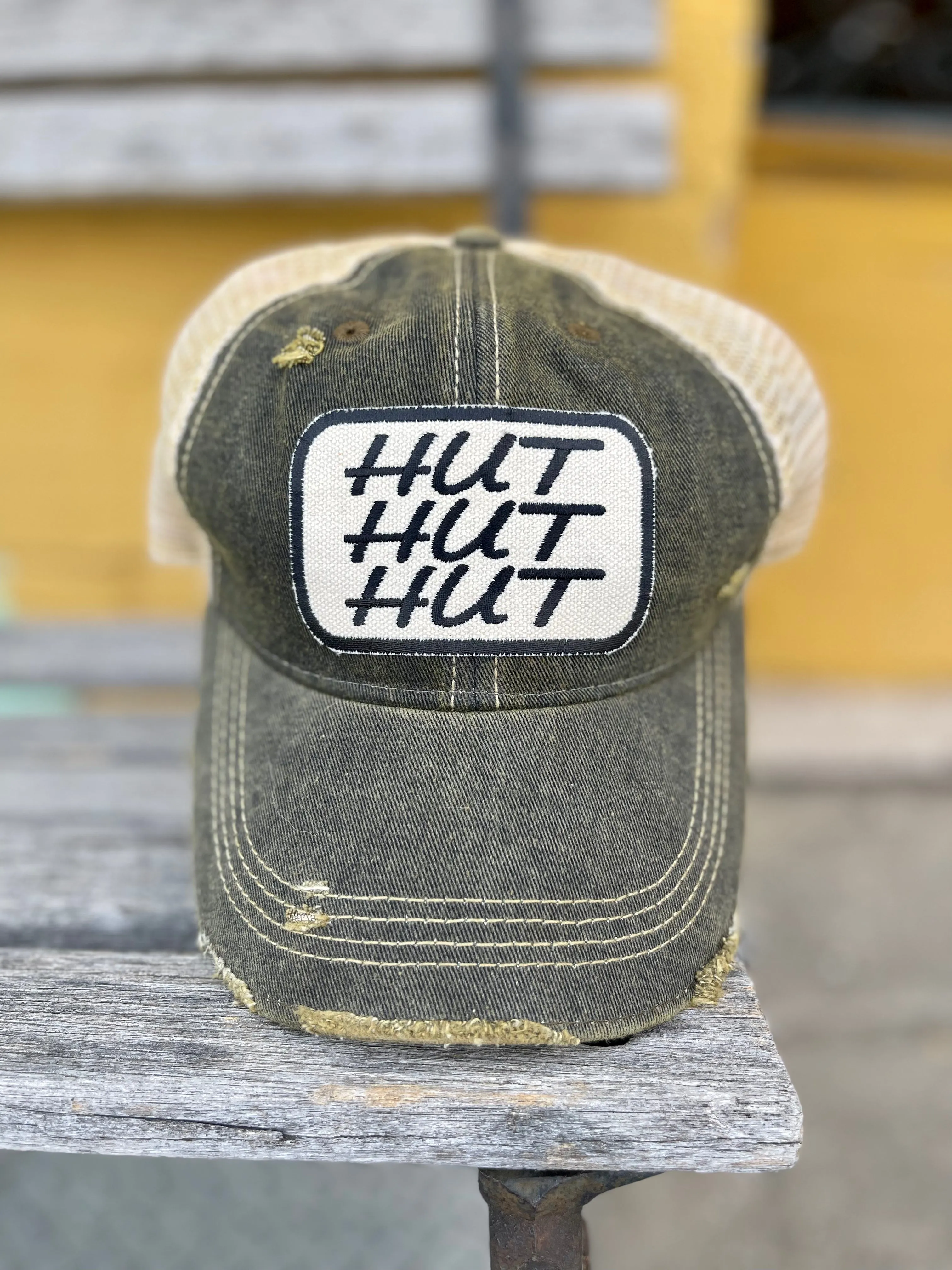 Distressed Washed  Trucker Hat || HUT HUT HUT Patch