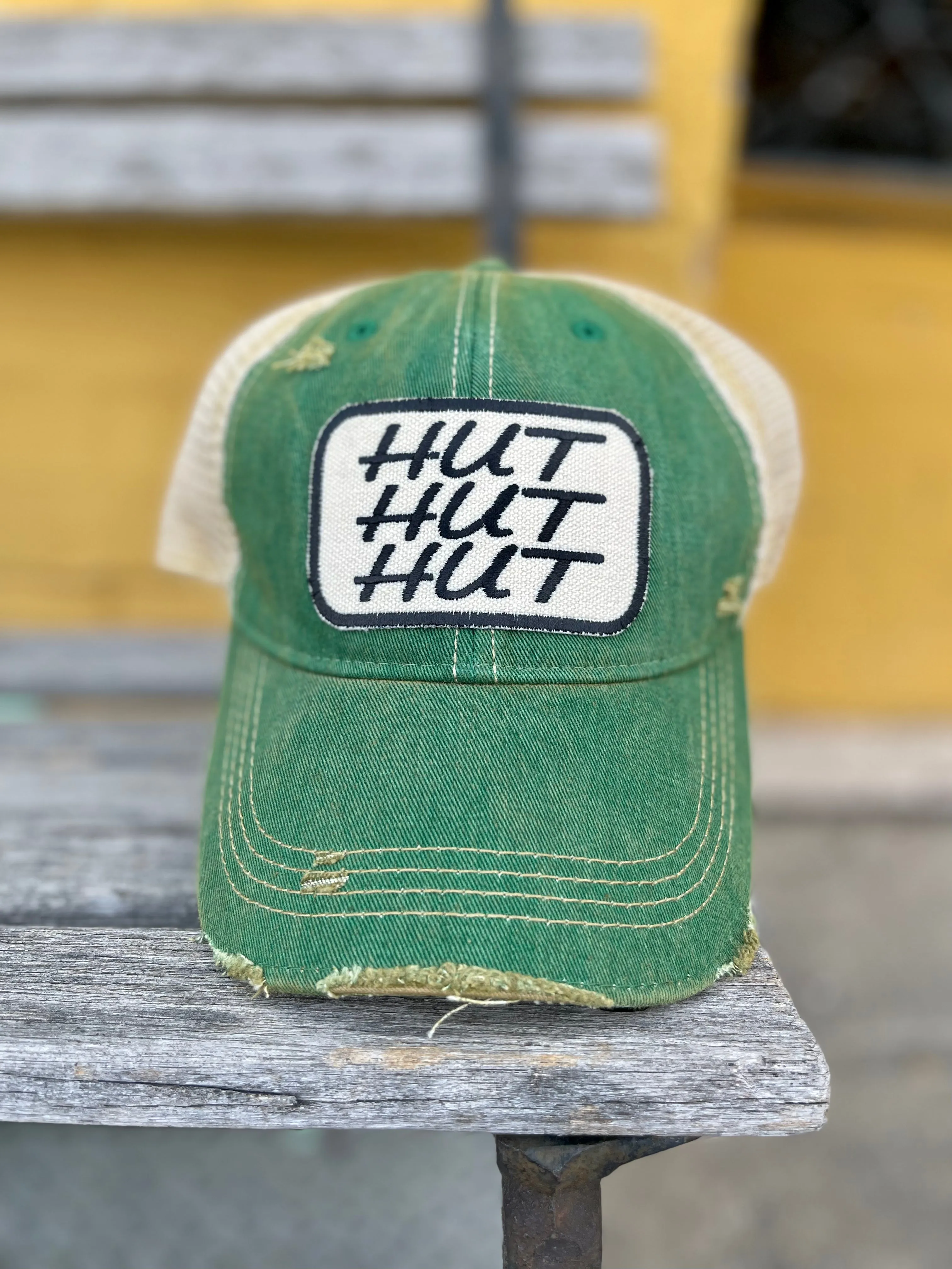 Distressed Washed  Trucker Hat || HUT HUT HUT Patch