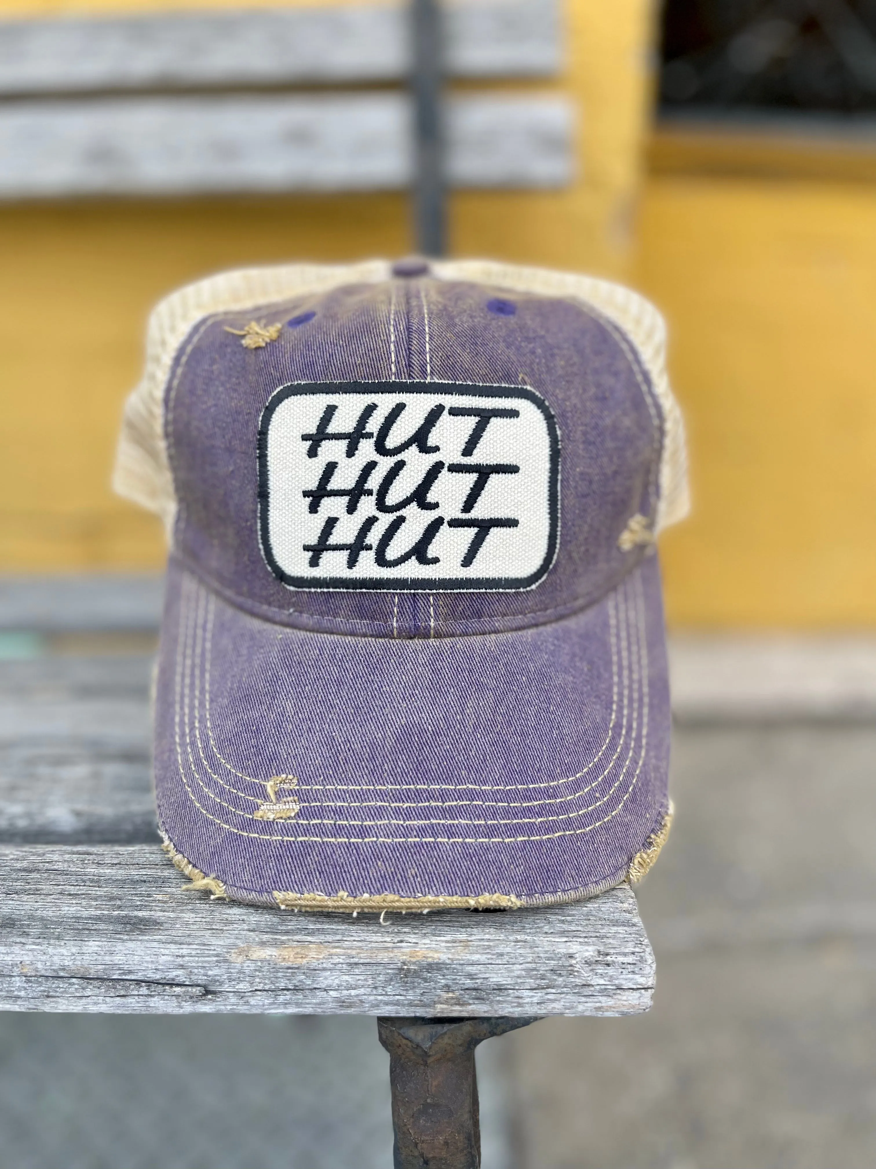 Distressed Washed  Trucker Hat || HUT HUT HUT Patch