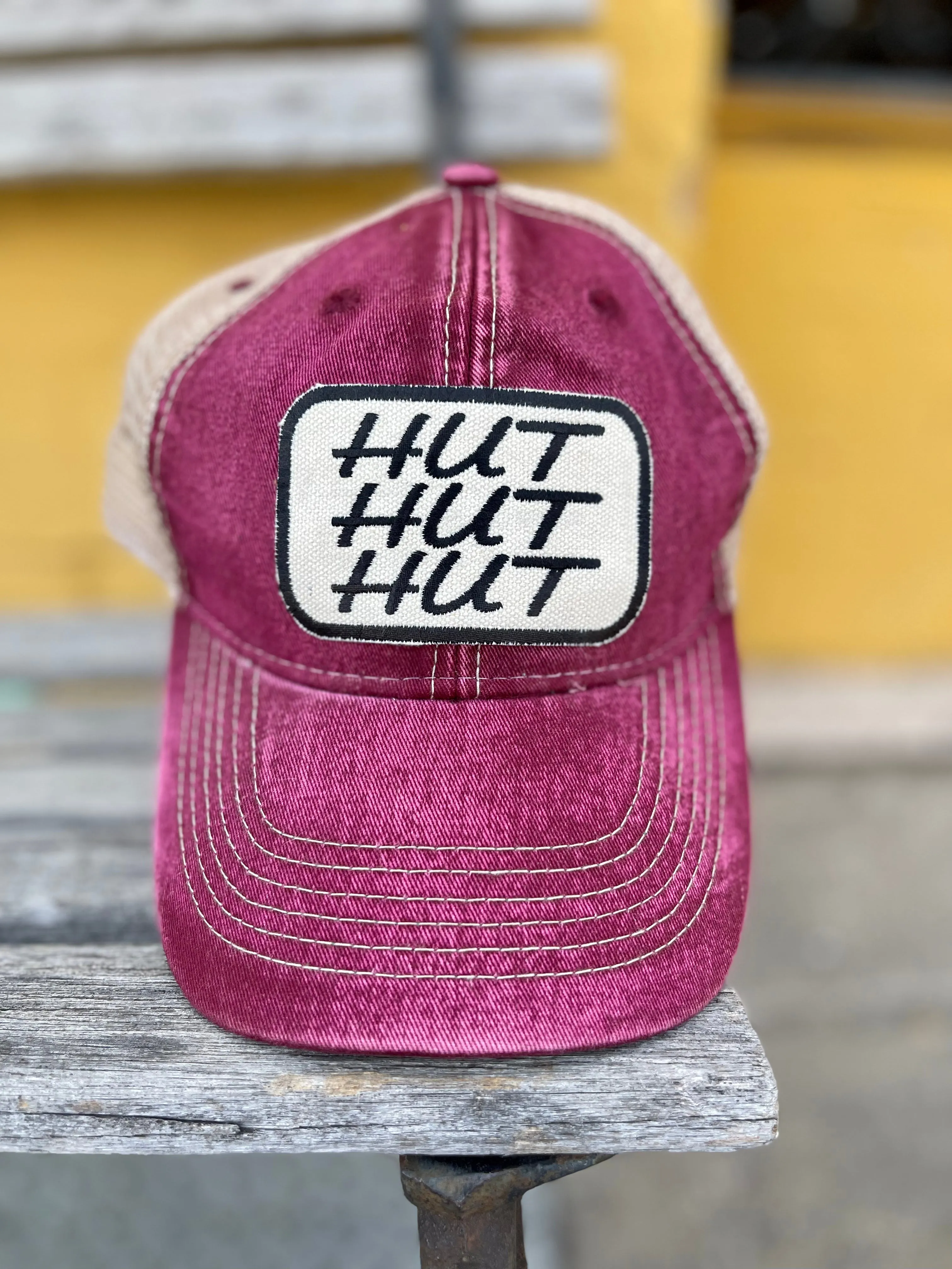 Distressed Washed  Trucker Hat || HUT HUT HUT Patch