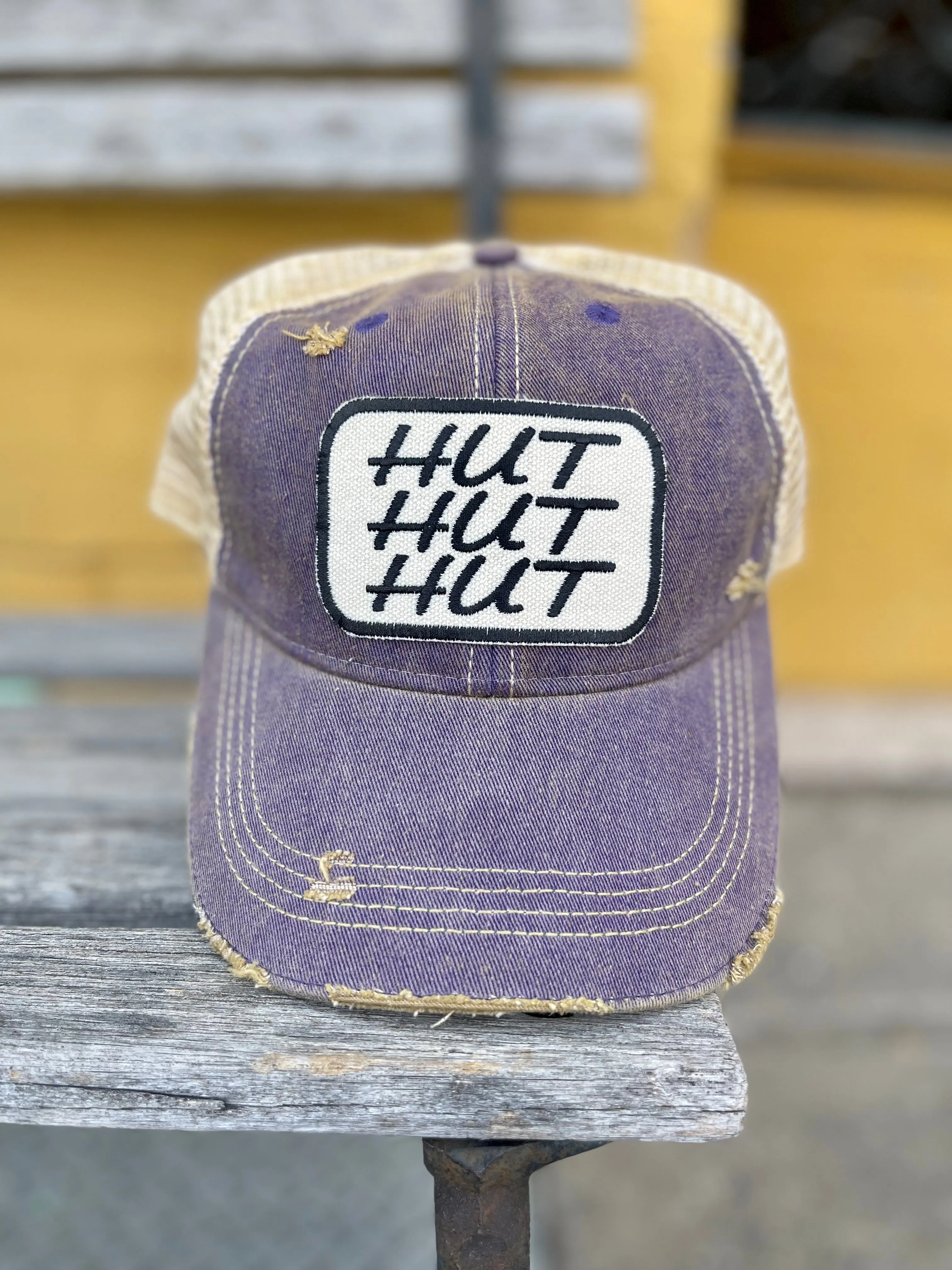 Distressed Washed  Trucker Hat || HUT HUT HUT Patch