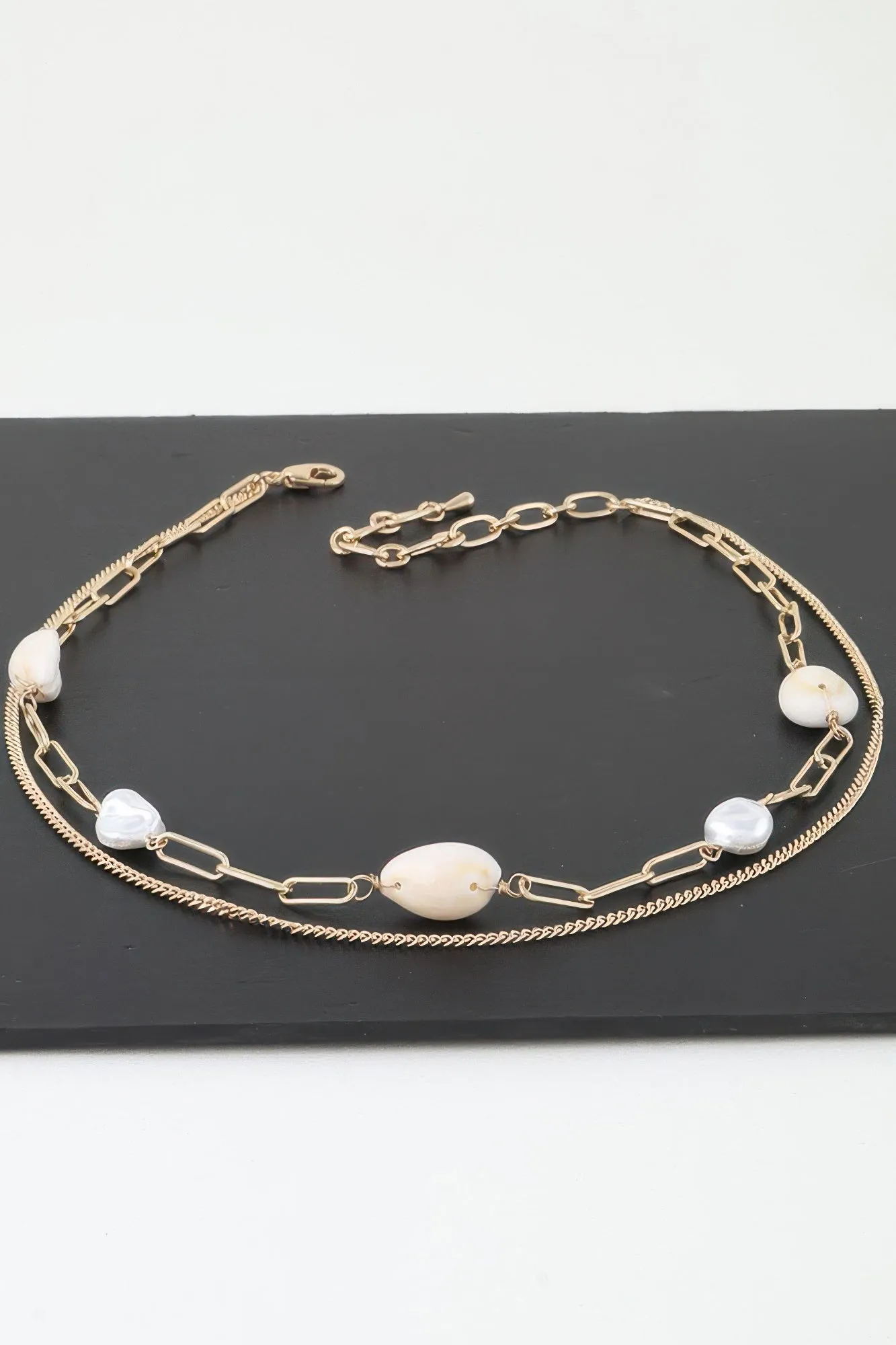 Double Pearl Chain Necklace