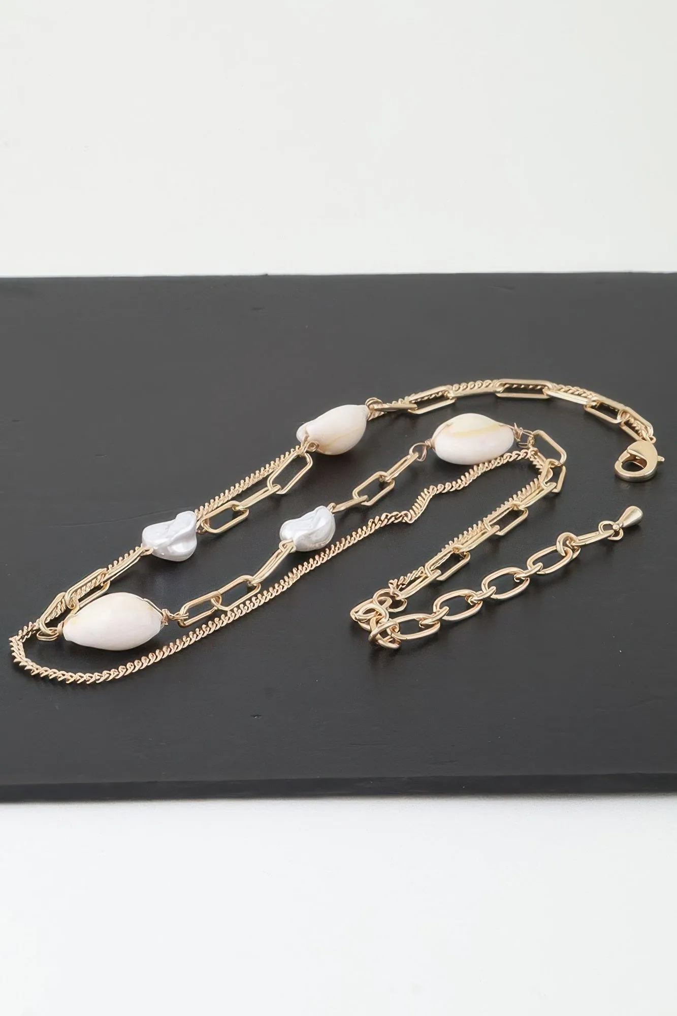 Double Pearl Chain Necklace