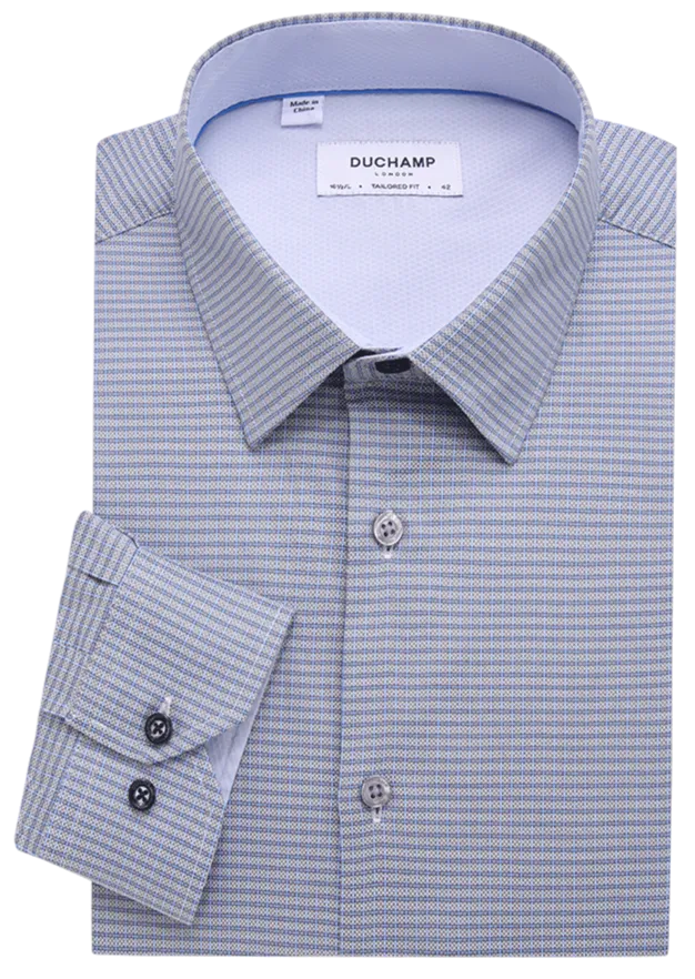 Duchamp London Grey Mini Check Dress Shirt