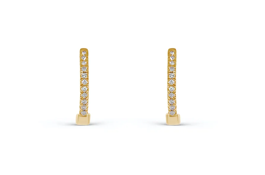 Earrings 14kt Yellow Gold Round Mini Hoops & Diamonds