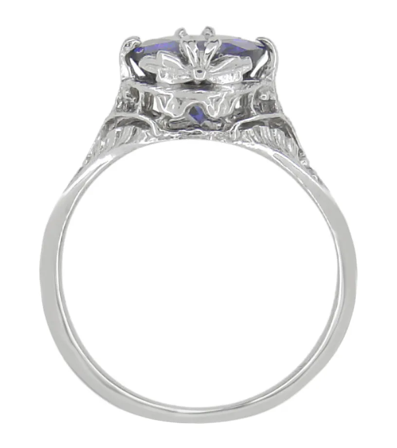 Edwardian Filigree Oval Violet Iolite Ring in 14 Karat White Gold