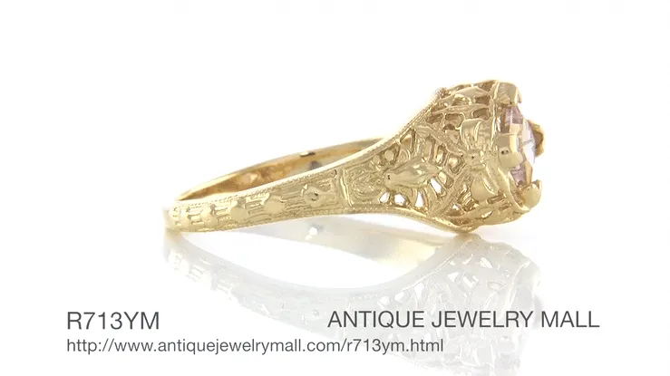 Edwardian Filigree Princess Cut Morganite Engagement Ring in 14K Yellow Gold