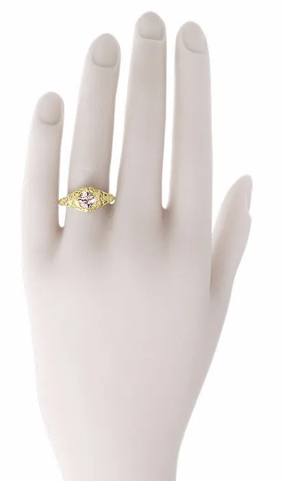 Edwardian Filigree Princess Cut Morganite Engagement Ring in 14K Yellow Gold
