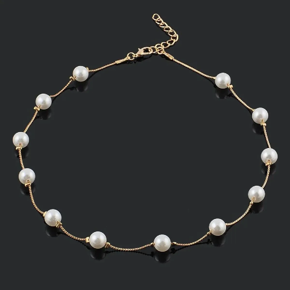 Elegant Round Pearl Gold Choker Stainless Steel Necklace Chain For Women