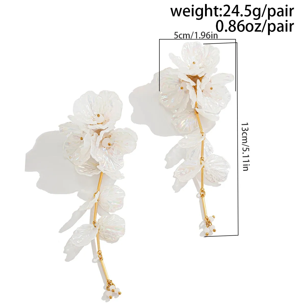 Elegant White Petal Flower Drop Earrings – Kpop Aesthetic Bridal Jewelry for Women