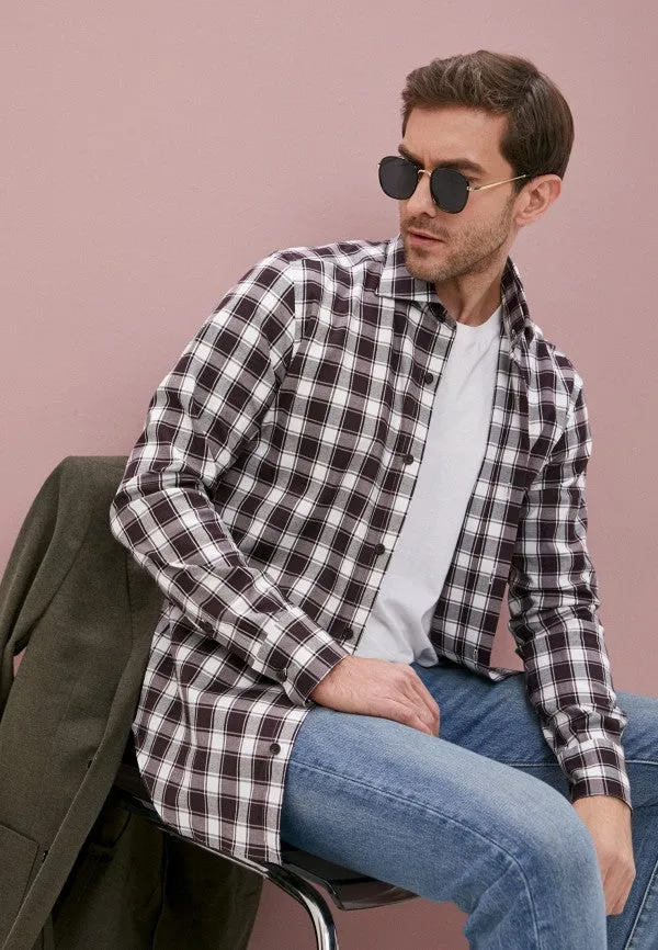 ELEVENTY - Burgundy Check Plaid *Wide Spread Collar* Button Down Shirt - XXL