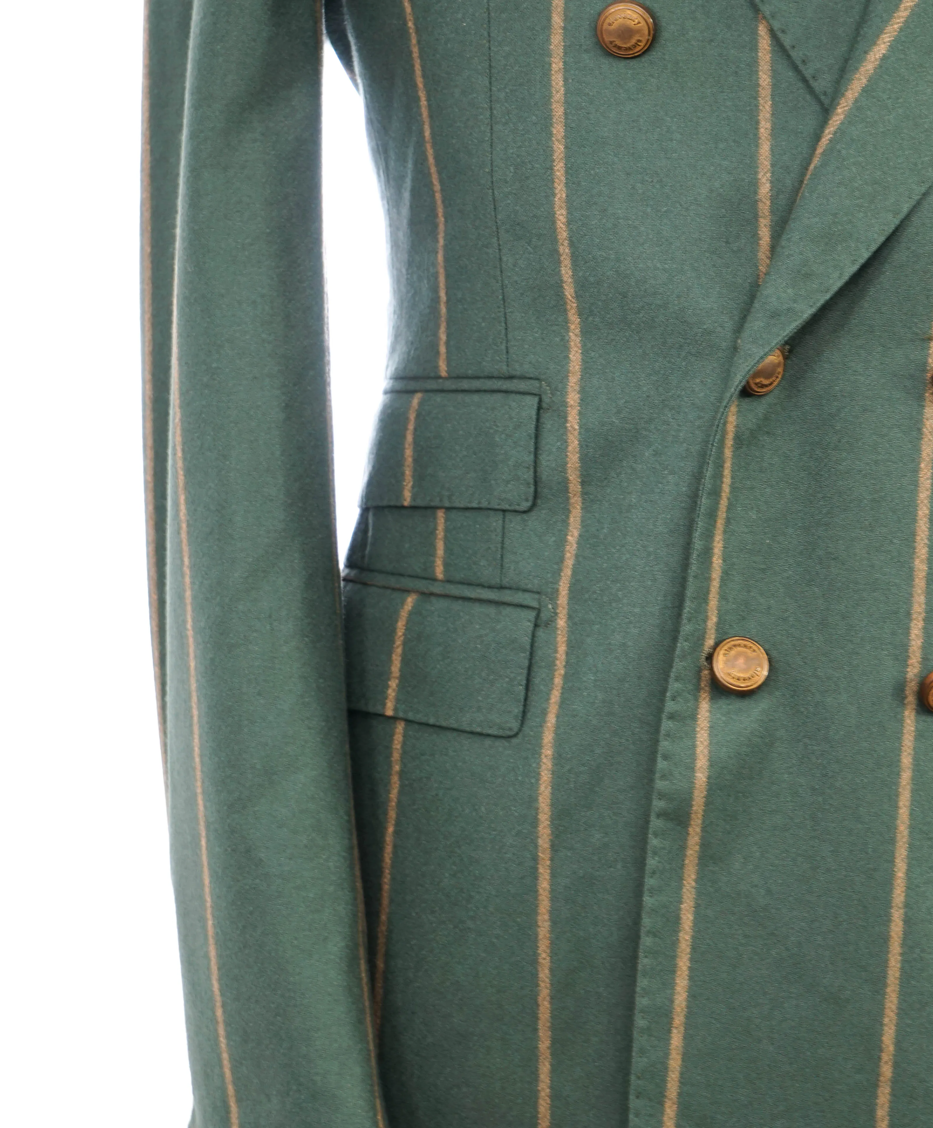 ELEVENTY - Green/Camel Bold Stripe Double Breasted Semi-Lined Blazer - 40 (50 EU)