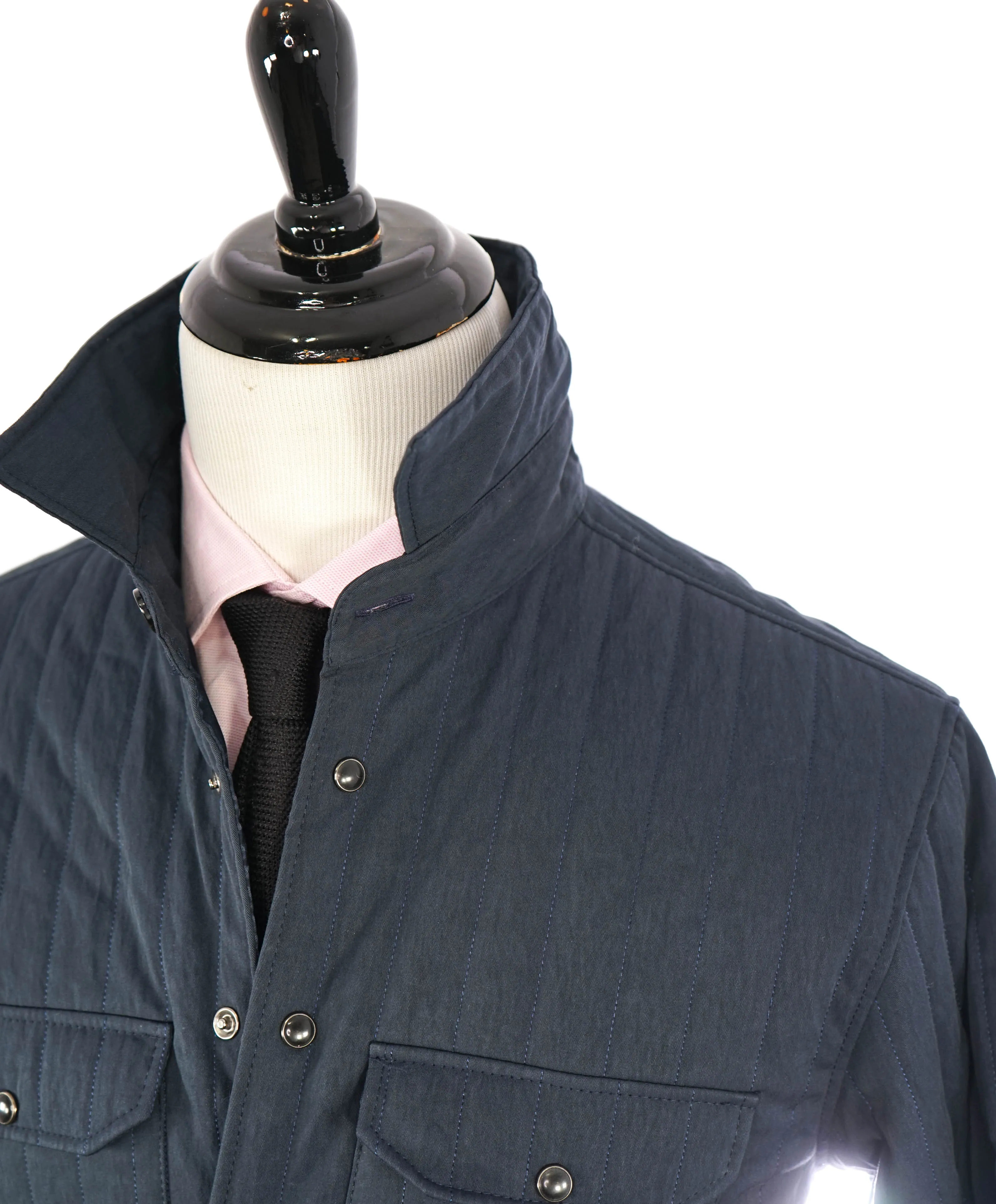 ELEVENTY PLATINUM - Navy Blue Snap Cotton Blend Shirt Jacket Coat - L