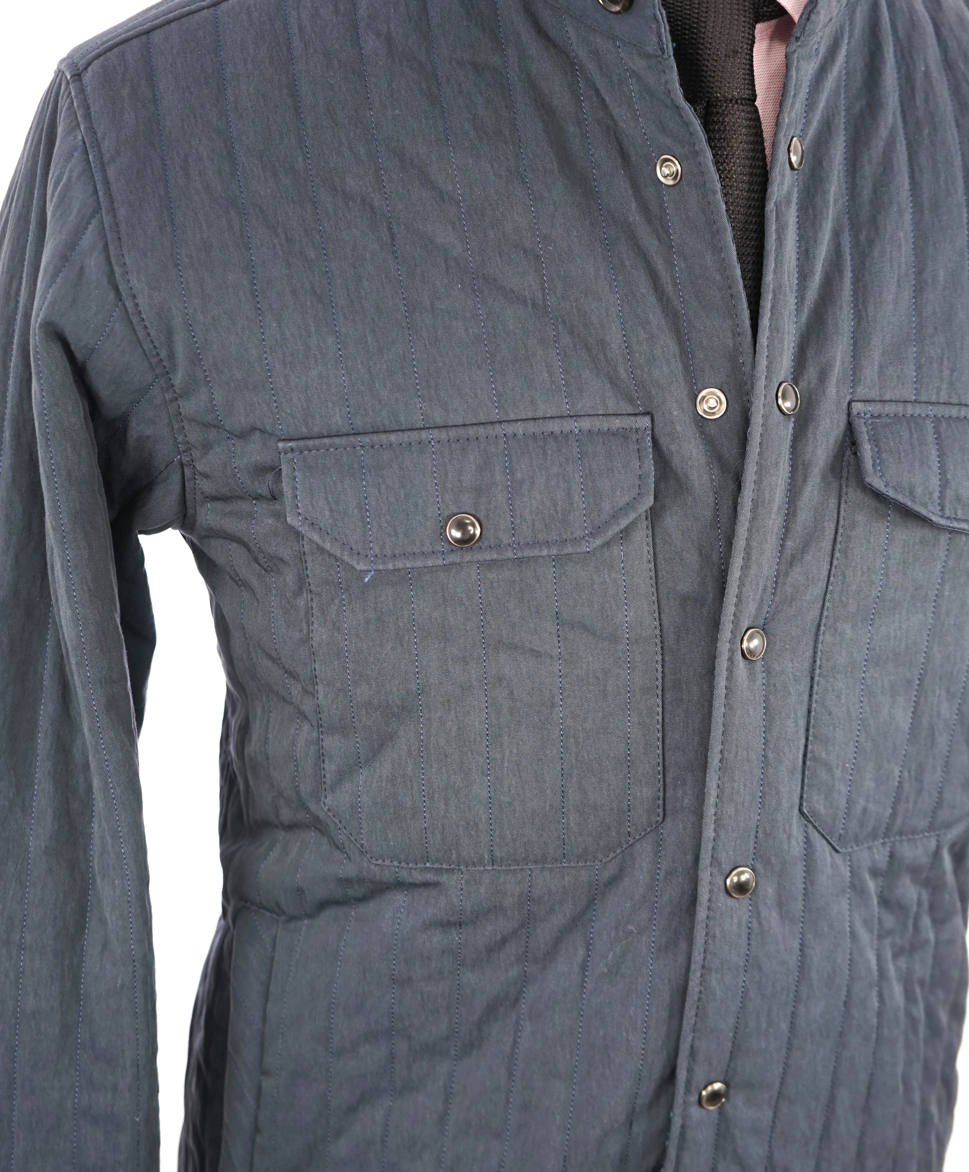 ELEVENTY PLATINUM - Navy Blue Snap Cotton Blend Shirt Jacket Coat - L