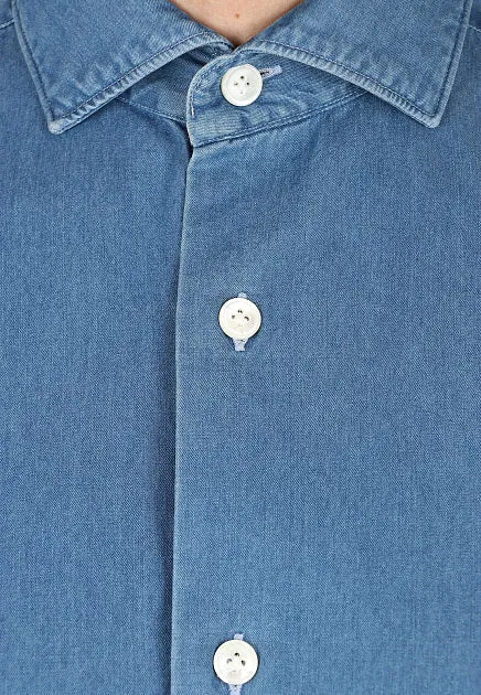 ELEVENTY - Pure Cotton Blue Wash Chambray Button Down Shirt - 3XL