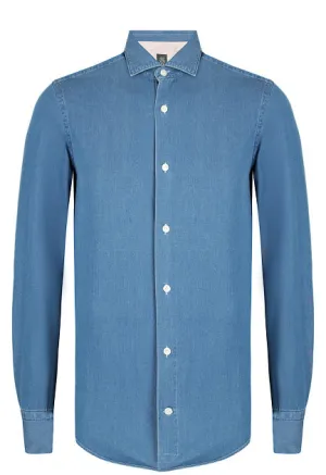 ELEVENTY - Pure Cotton Blue Wash Chambray Button Down Shirt - 3XL
