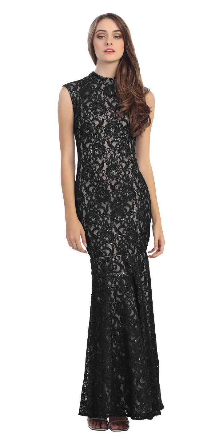 Eureka 2061 Cap Sleeve Lace Sheath Mermaid Dress High Neck