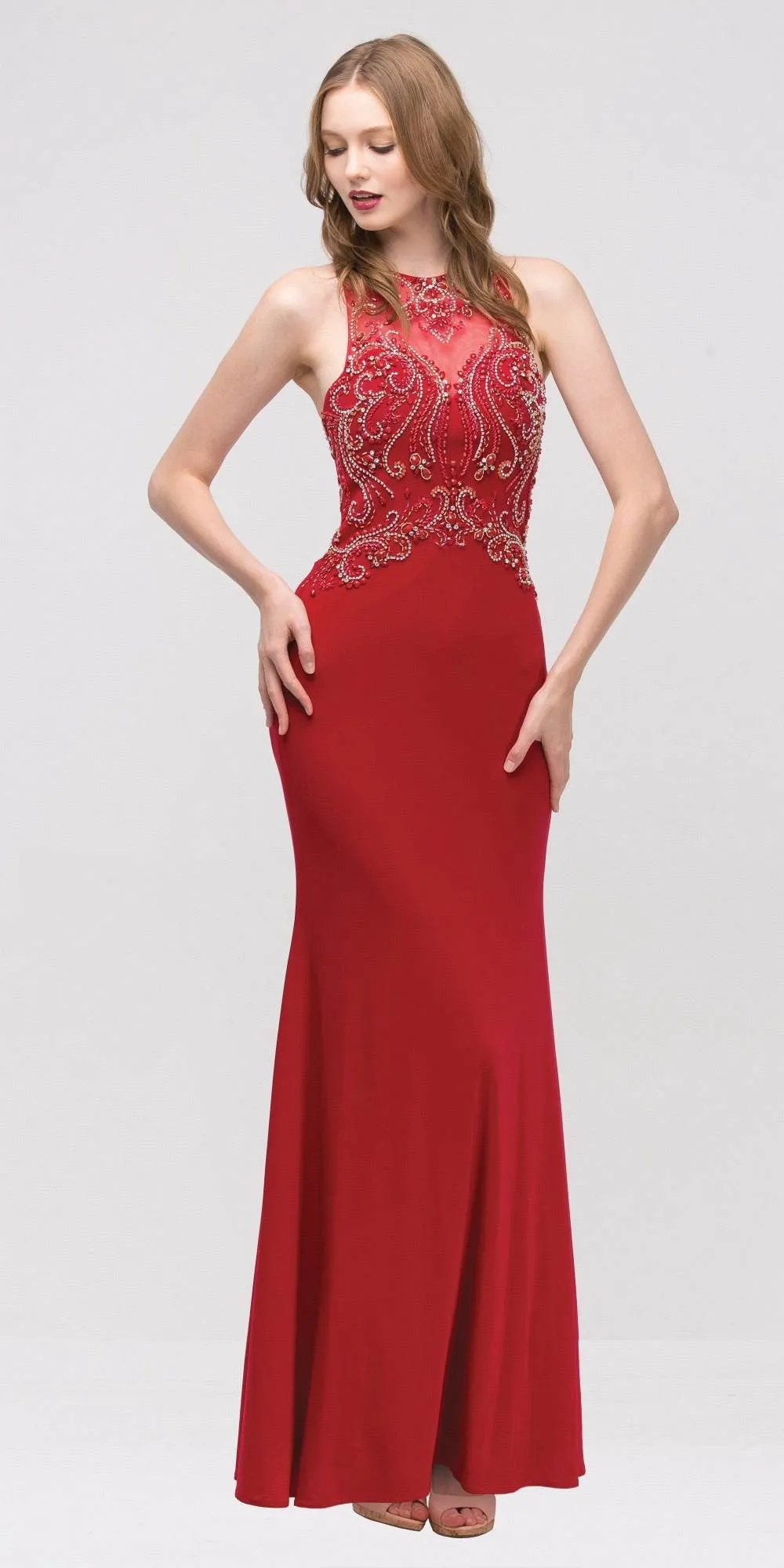Eureka 4043 Grecian Inspired Gown Floor Length Illusion Neck Beads