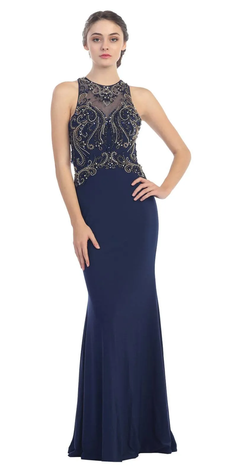 Eureka 4043 Grecian Inspired Gown Floor Length Illusion Neck Beads