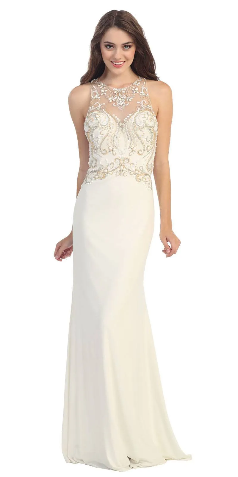 Eureka 4043 Grecian Inspired Gown Floor Length Illusion Neck Beads
