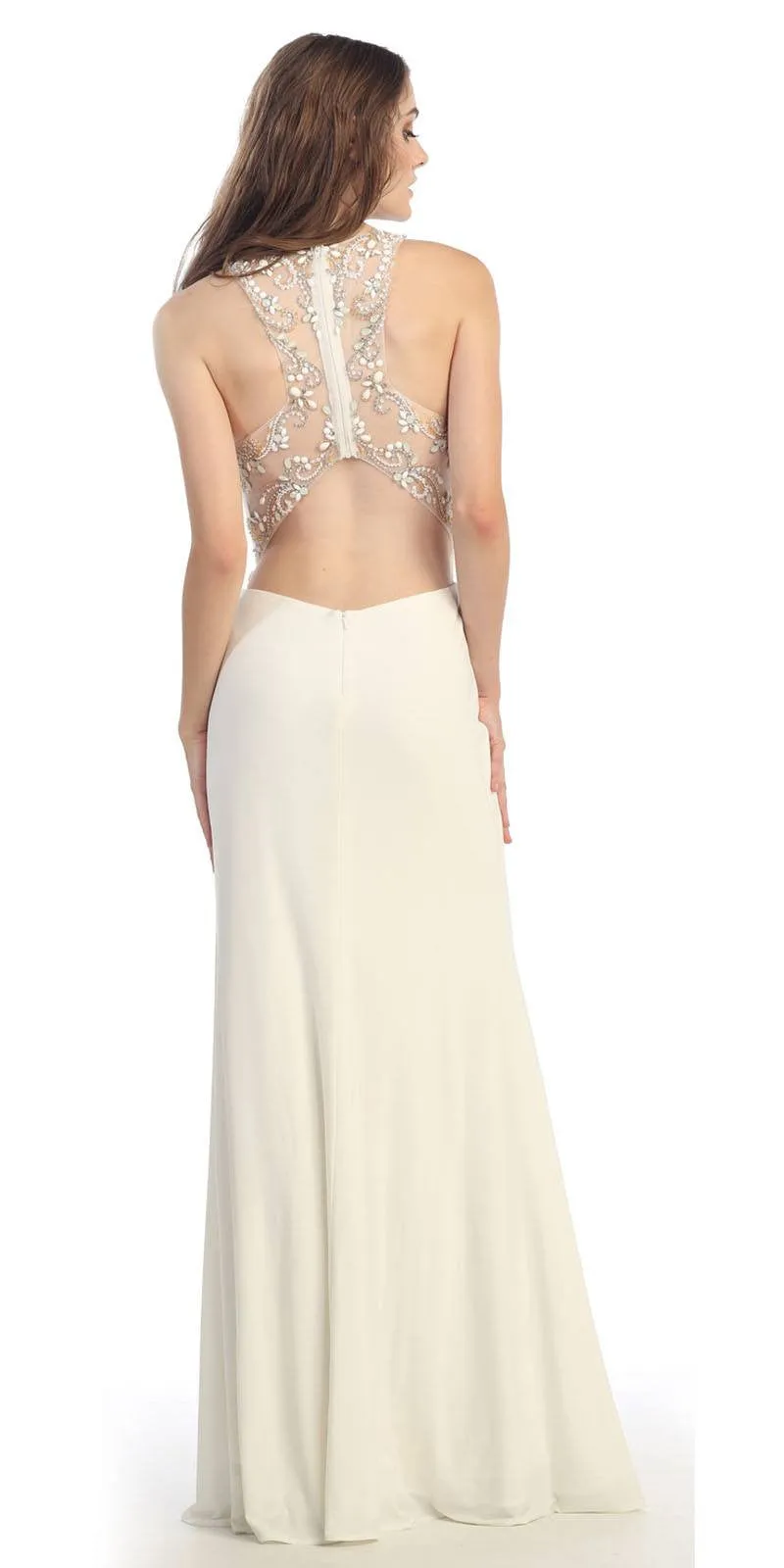 Eureka 4043 Grecian Inspired Gown Floor Length Illusion Neck Beads