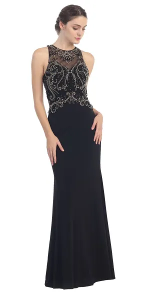 Eureka 4043 Grecian Inspired Gown Floor Length Illusion Neck Beads
