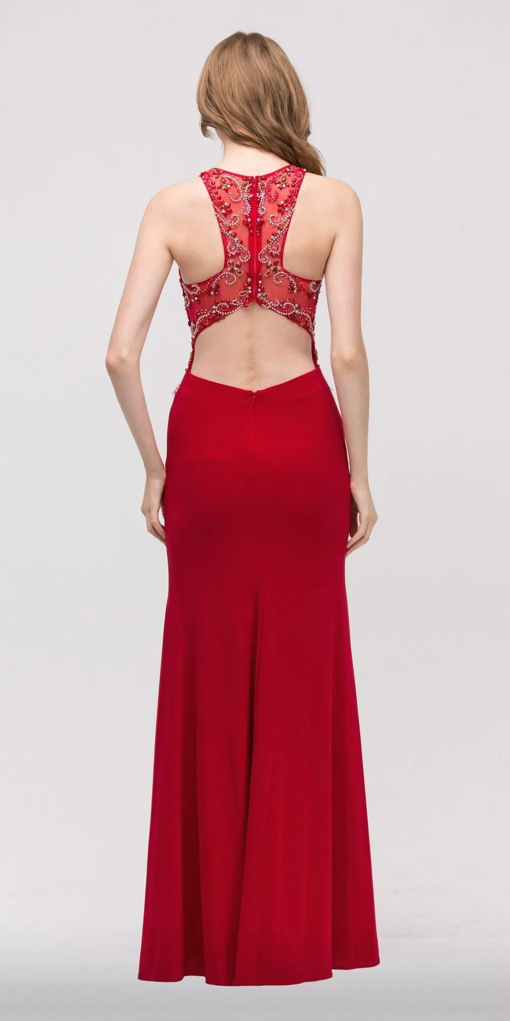Eureka 4043 Grecian Inspired Gown Floor Length Illusion Neck Beads