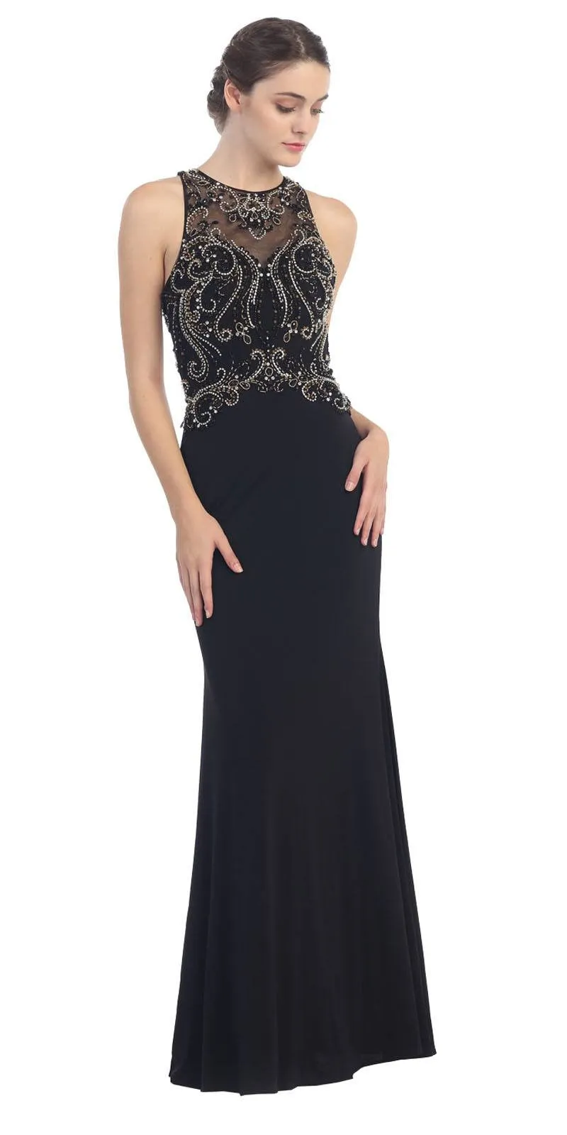 Eureka 4043 Grecian Inspired Gown Floor Length Illusion Neck Beads