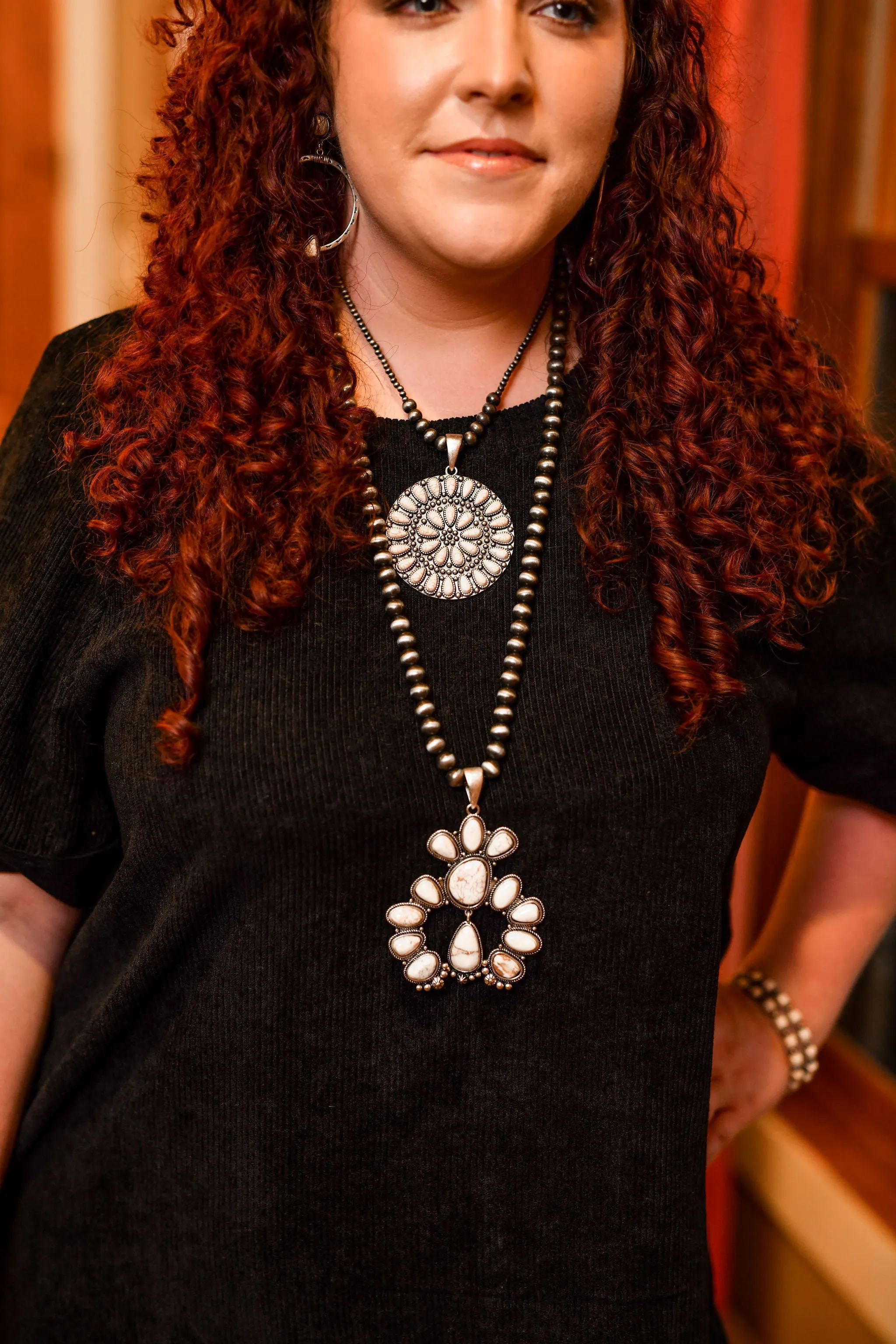 Fashion Large Zuni Medallion Pendant - White