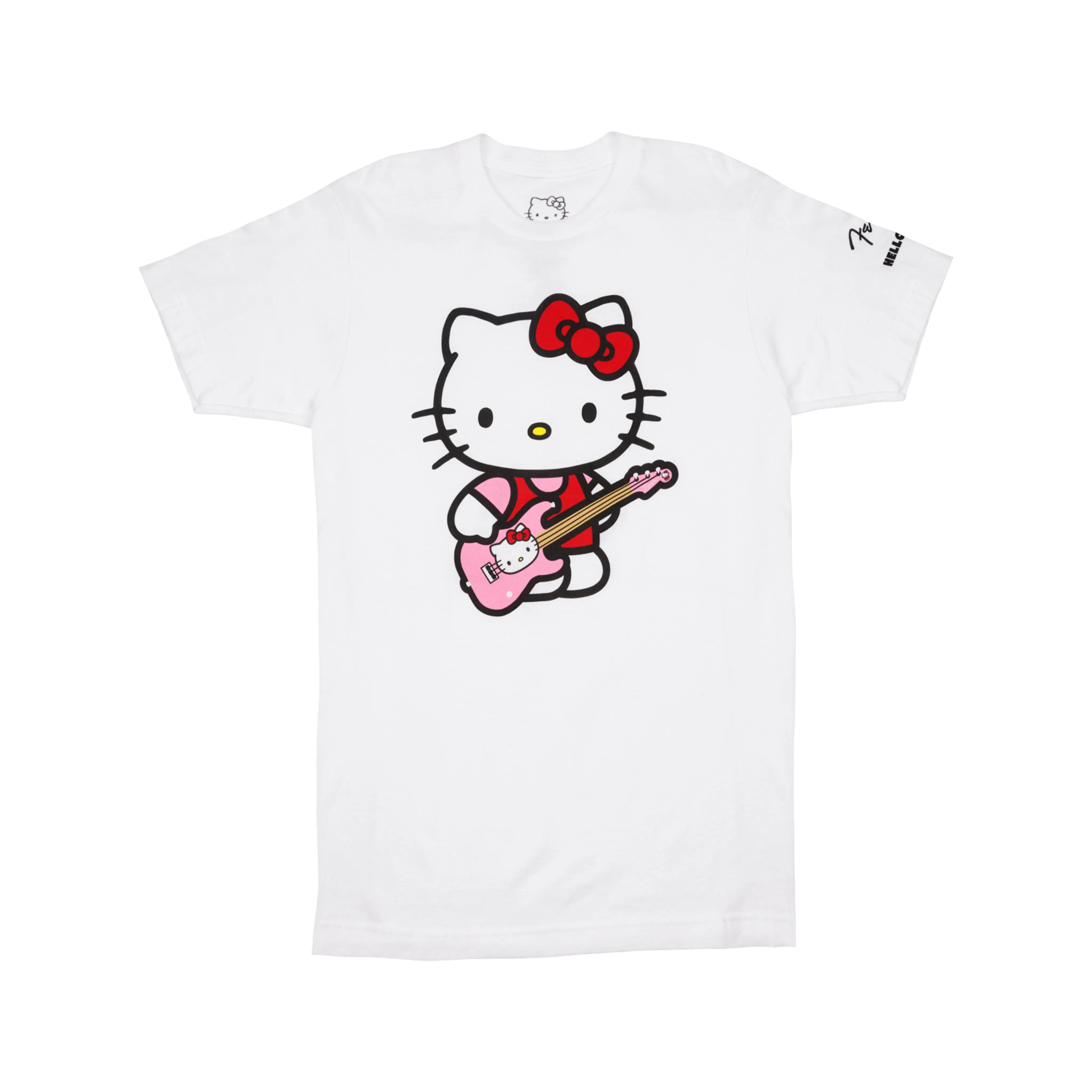 Fender Hello Kitty White Sleeve Hit Logo Tee, White, Small