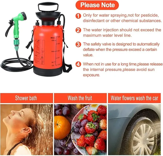 Finderomend Portable Shower for Camping with 7 Spray Modes, Hand Press Camping Shower with Removable Hose and Shower Head,5L